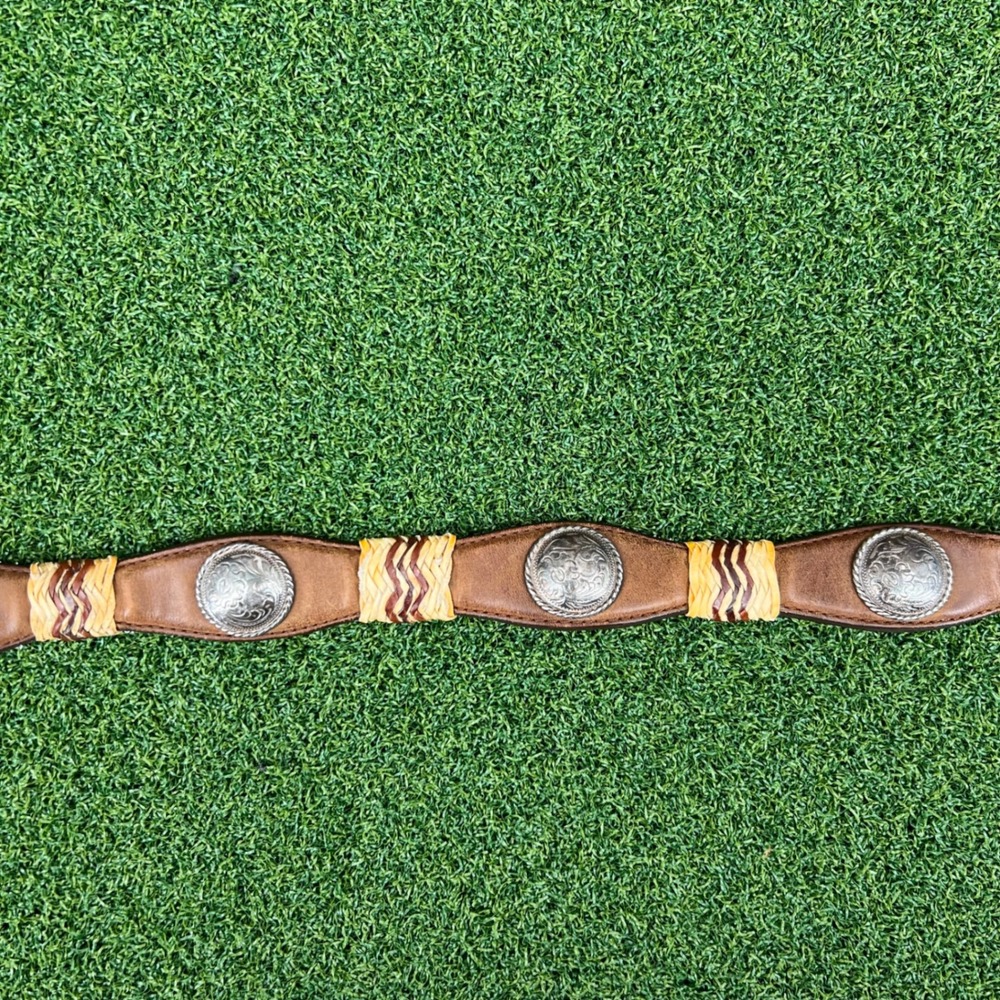 Vintage Tony Lama Western Leather Belt Woven Straw Concho Boho Cowgirl Belt 44 - Picture 5 of 13
